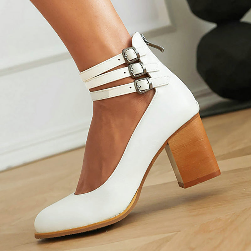 Casilda | Smooth sandals with ankle strap and chunky heel