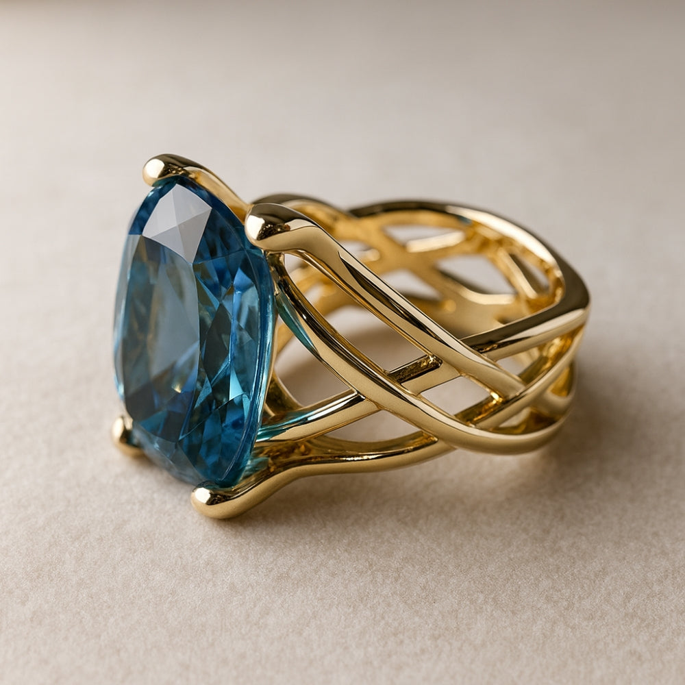 Bague Vintage en Zirconia Bleu et Or