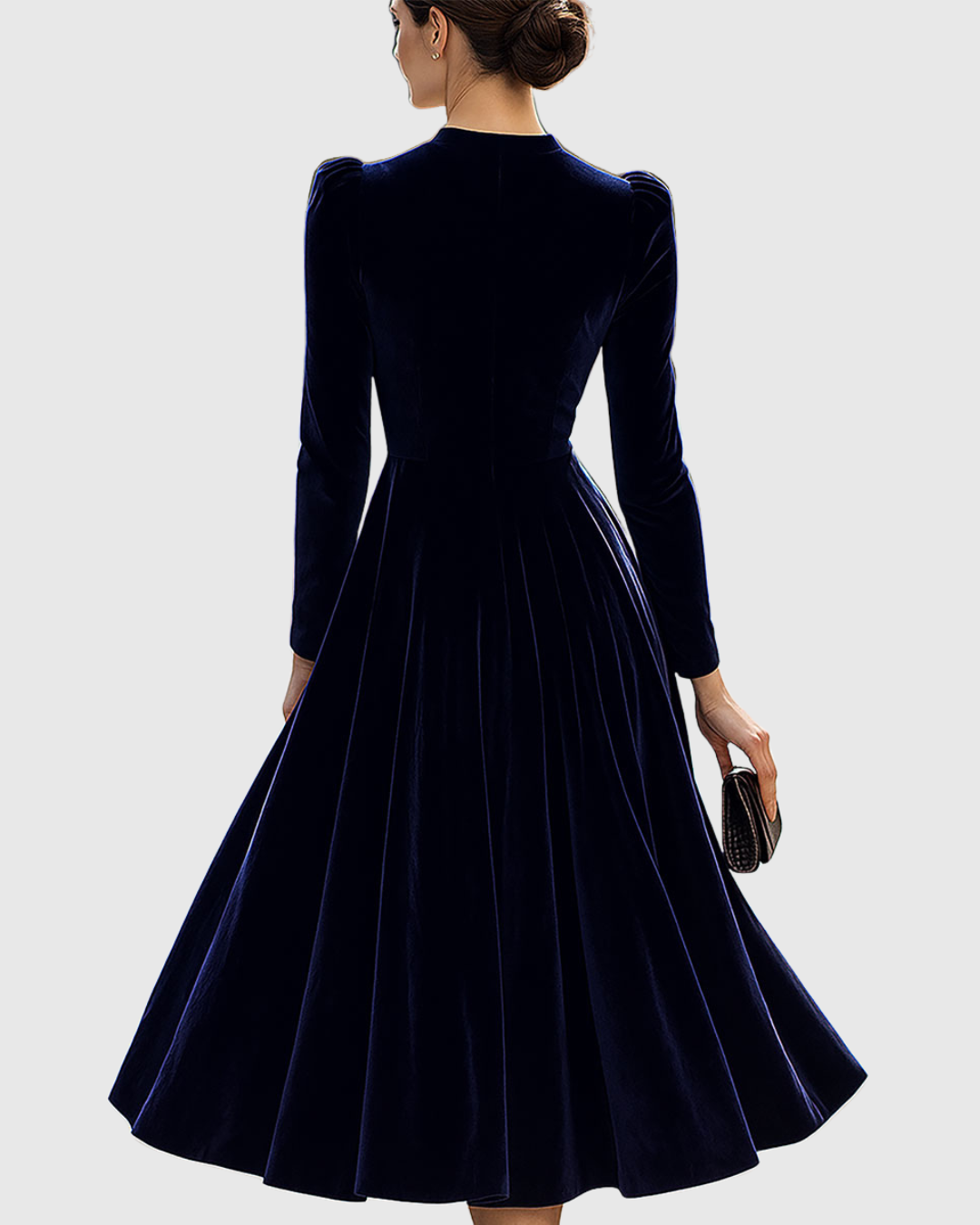 Liora™ | Robe Midi Bleu Marine à Manches Longues