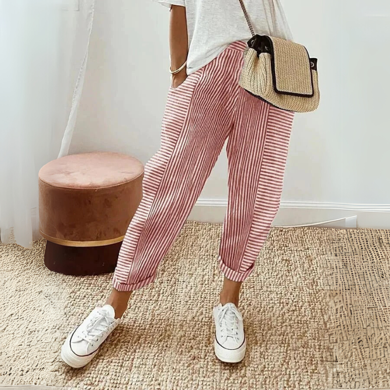 FLORIANE™ - Pantalon Rayé Boho Détendu