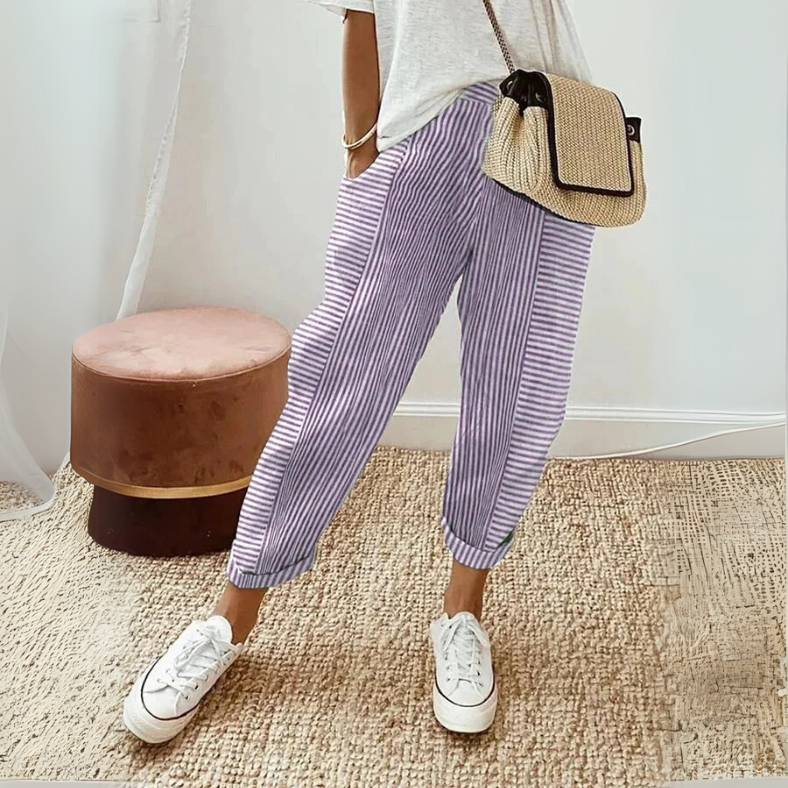 FLORIANE™ - Pantalon Rayé Boho Détendu