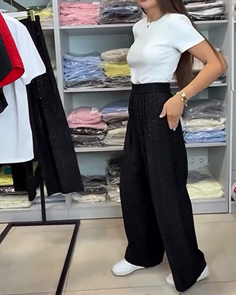 Pantalons Élegants à Taille Haute et Pattes Larges