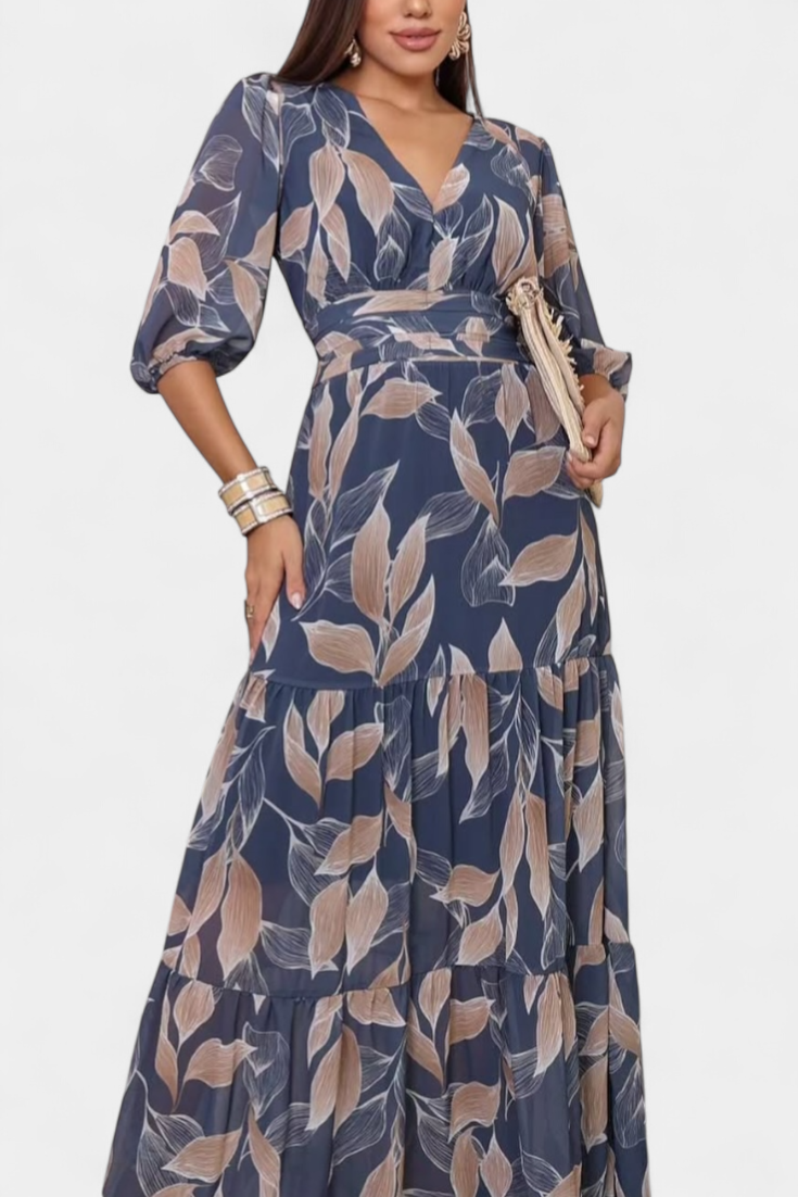 Robe Longue Aísha avec Motif Floral et Coupe Fluide