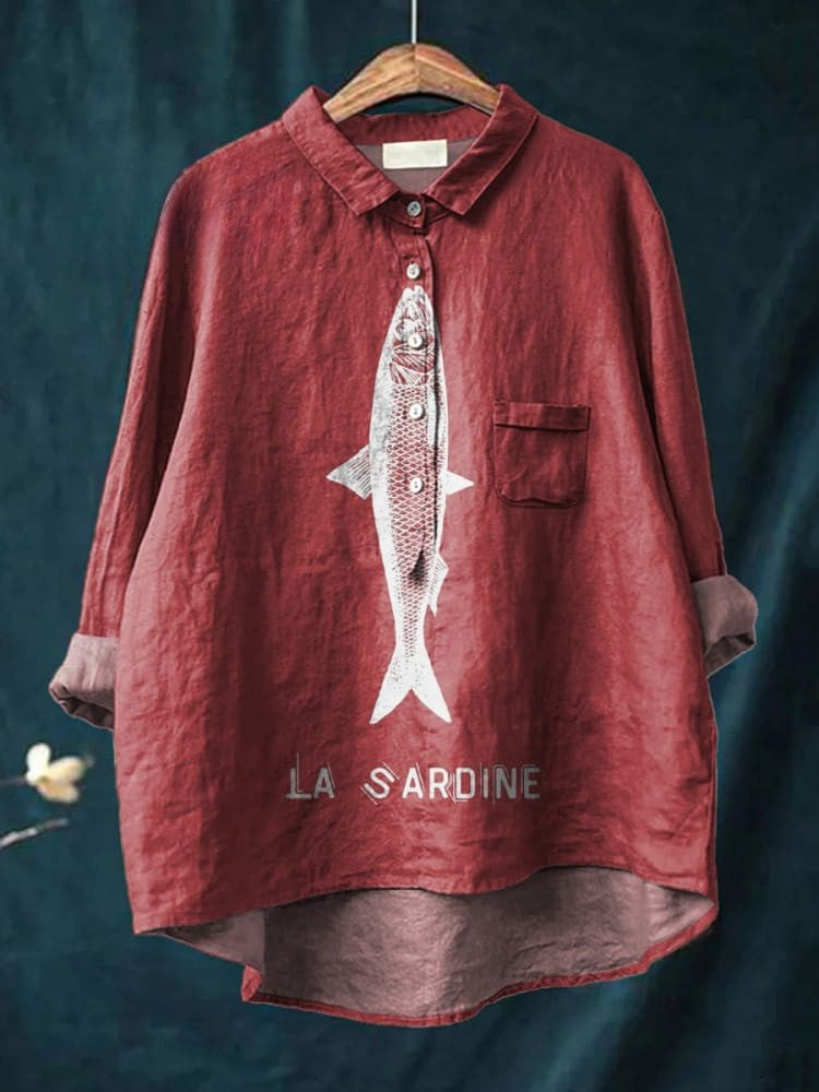 Chemise décontractée imprimée Sardine Vis pour femmes