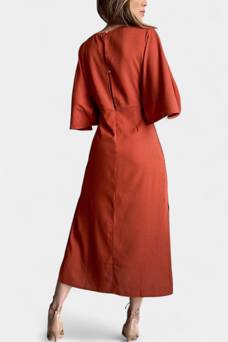 Ainhoa Casual Dress with Front Knot and V-Neck