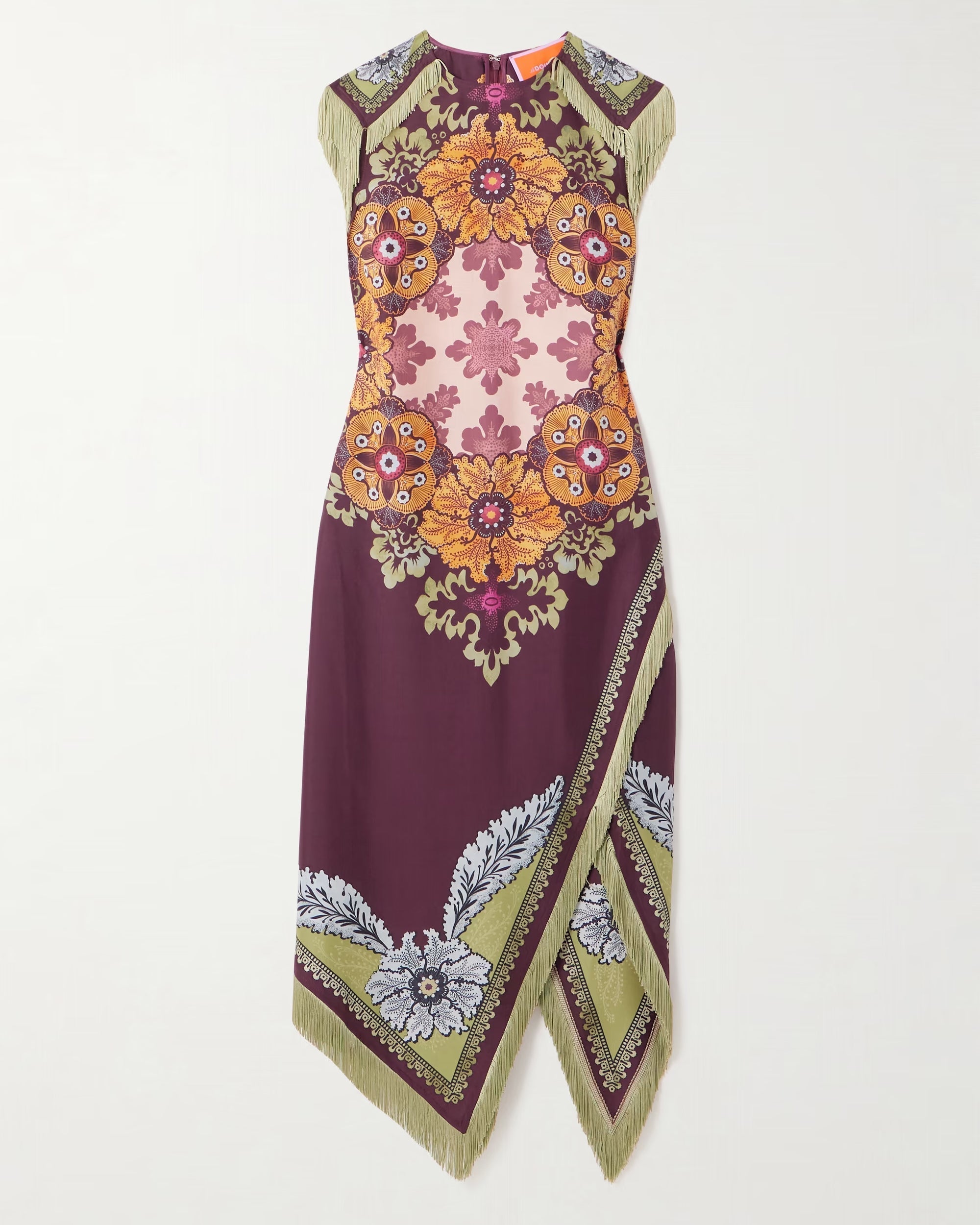 Asymmetrical Fringed Printed Maxi Dress Boho Chic