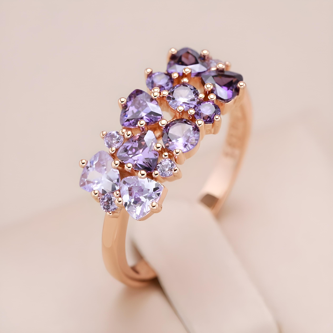 BAGUE EN OR ROSE PLATINÉE AVEC AMÉTHYSTES