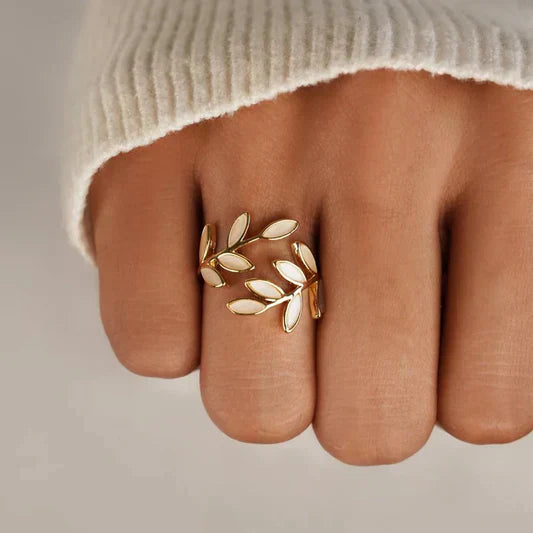 Pure - Weißer Opal Blatt Verstellbarer Ring