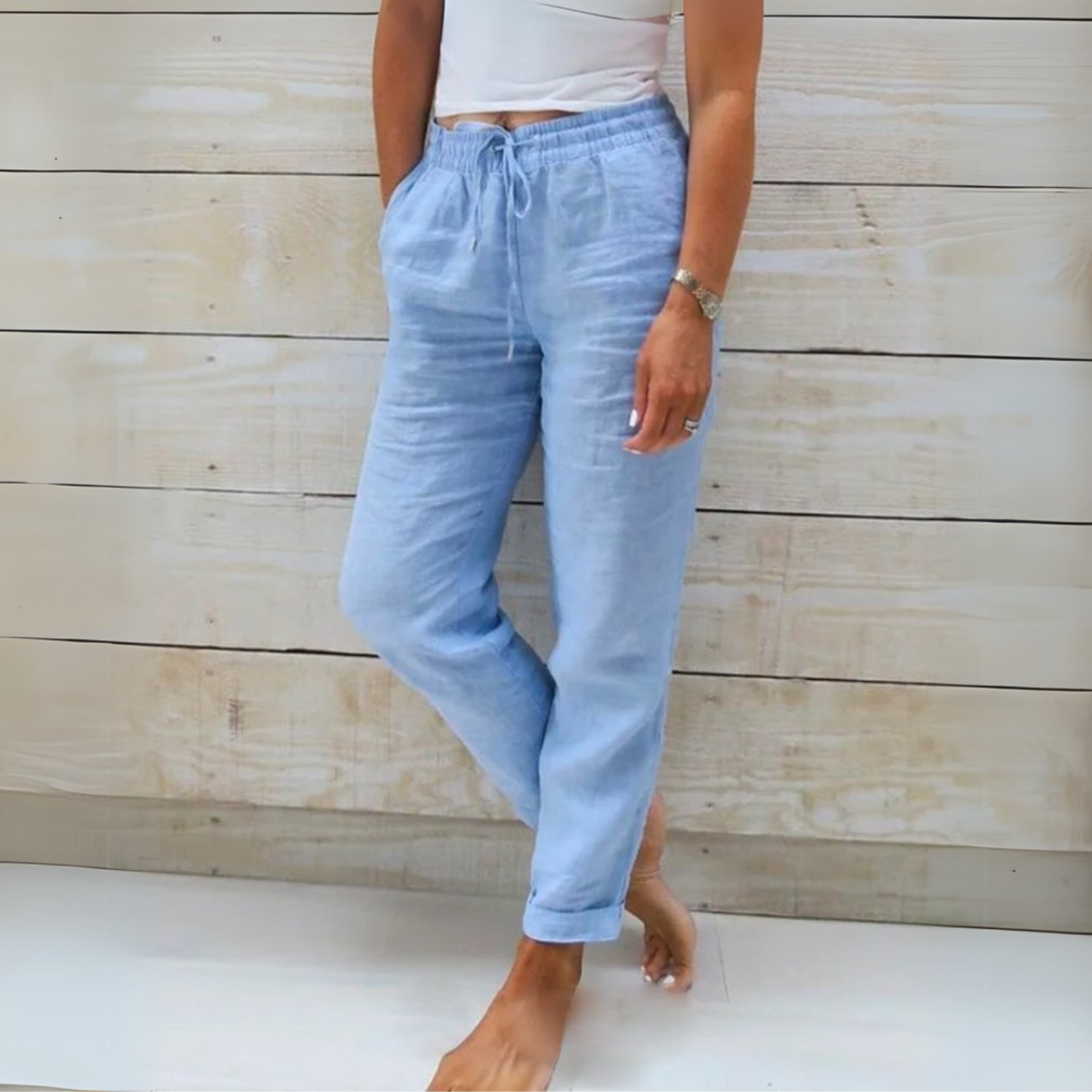 Allison - Pantalon Tailleur en Coton-Lin de Luxe