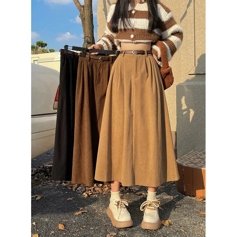 ESTELLE™ – Jupe Midi en Velours Côtelé Classique