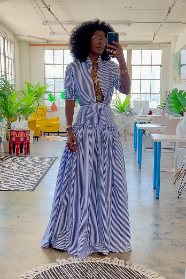 Ensemble Jupe Rayée Bleue