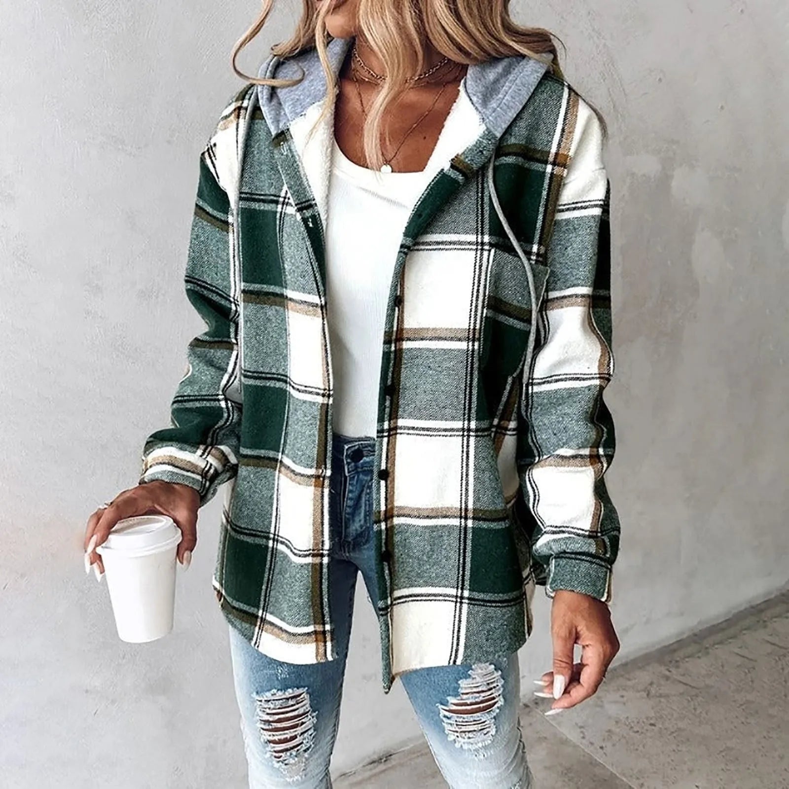 PAIGE™ - Veste à Capuche à Carreaux Chic à Manches Longues