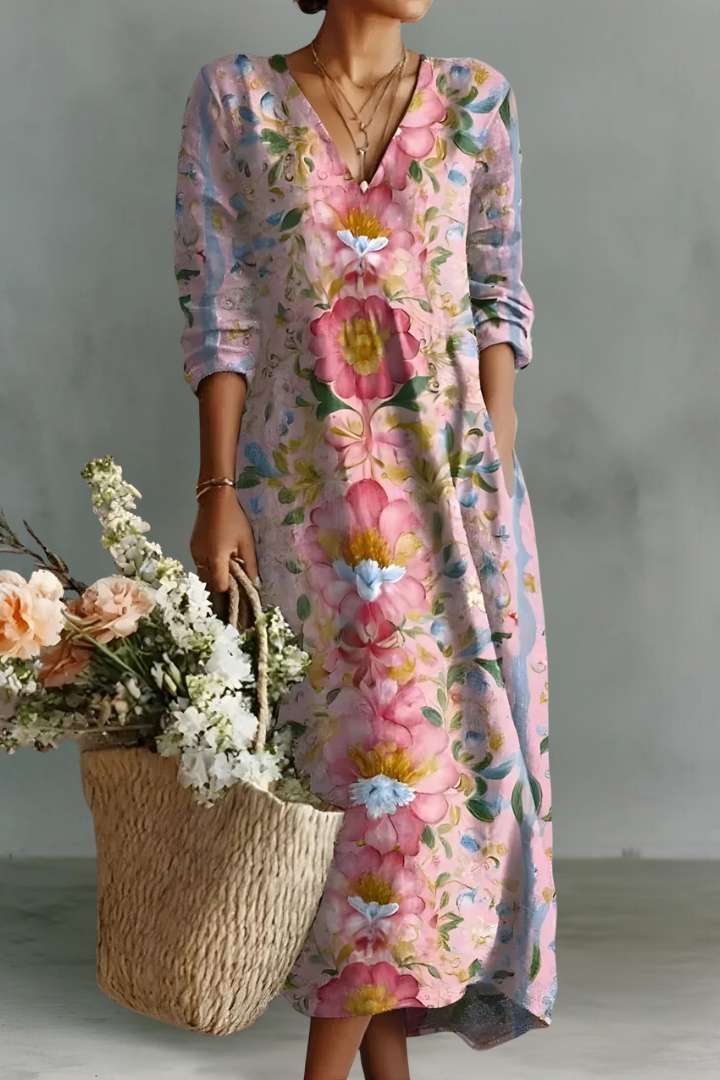 Madeline | Robe en Lin à Col V et Manches Longues