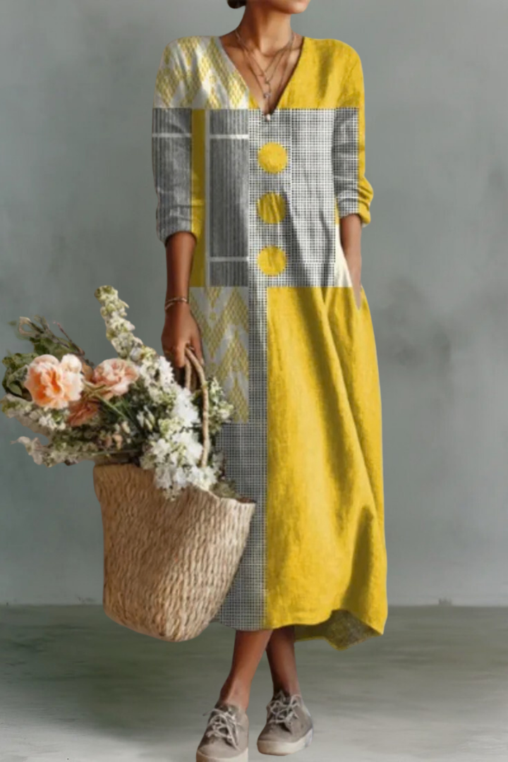 Zoey | Robe Longue à Manches Longues en Lin avec Décolleté en V