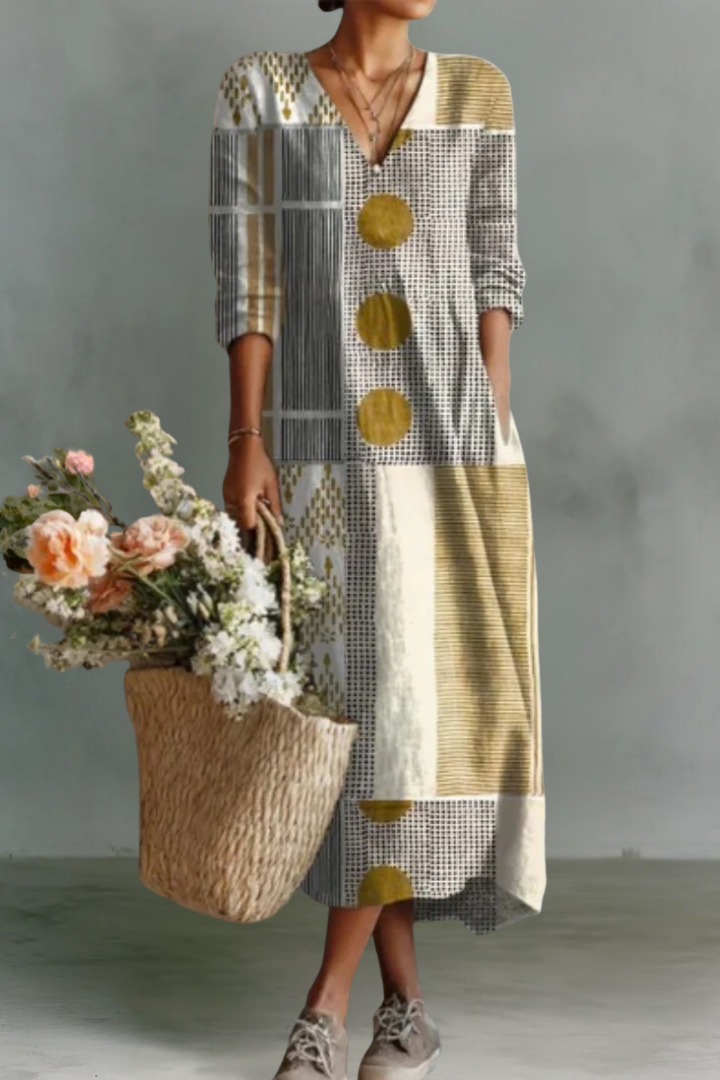 Alexandra | Robe en Lin à Manches Longues et Col V