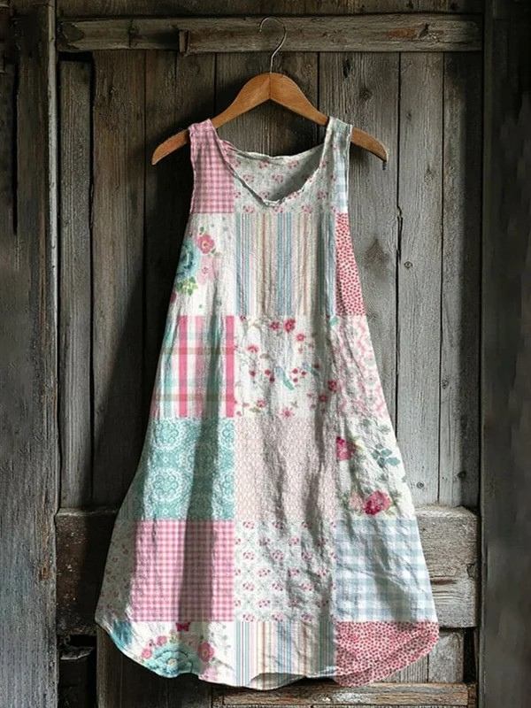 Robe Tank Art Géométrique Florale Vintage
