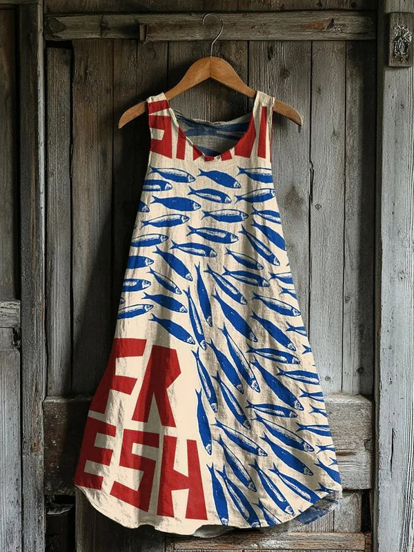Robe Tank en Lin Art Sardines Japonaises