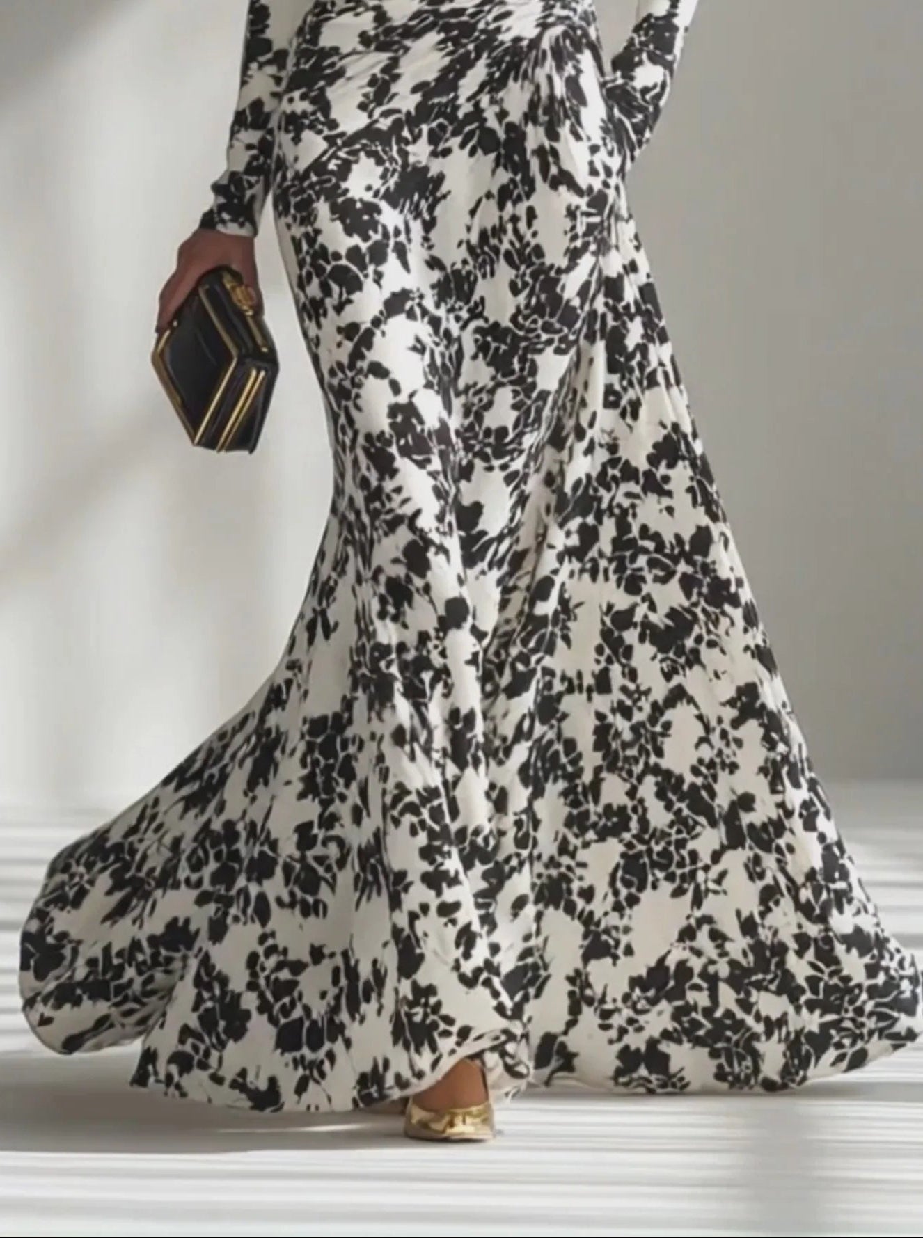 Robe portefeuille stretch à motif noir et blanc