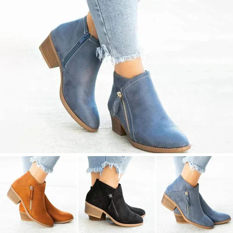 Bottines Femme – Design à Glissière Latérale avec Talon Bas