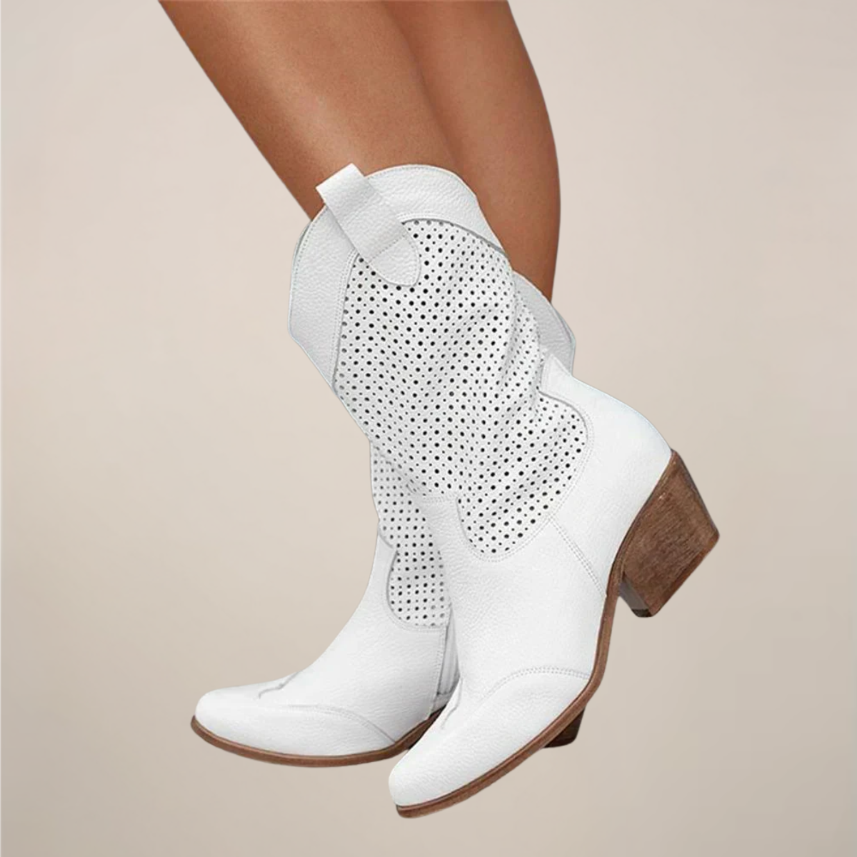 Bottes western perforées pour femmes mi-mollet