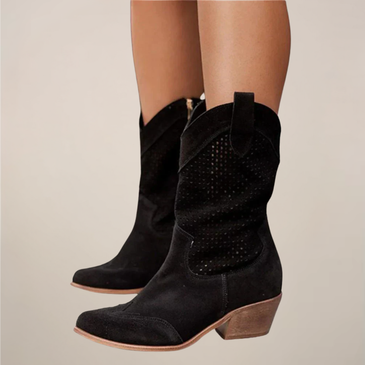 Bottes western perforées pour femmes mi-mollet