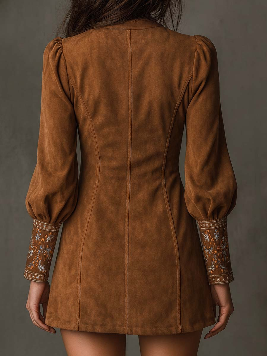 Short Dress with Suede Effect