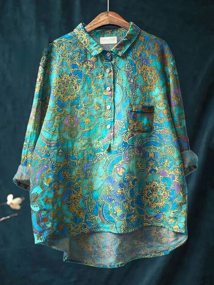 Chemise en Lin Décontractée Art Rétro pour Femmes