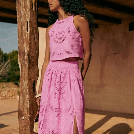 Olympe™ | Lace Strap Top & Slit Skirt Set