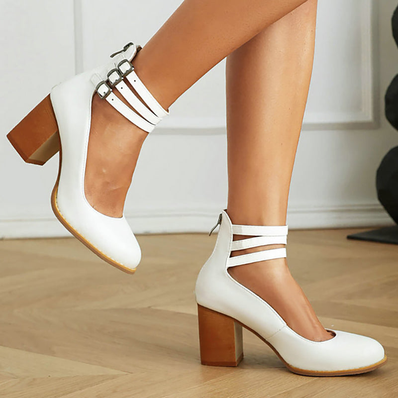 Casilda | Smooth sandals with ankle strap and chunky heel