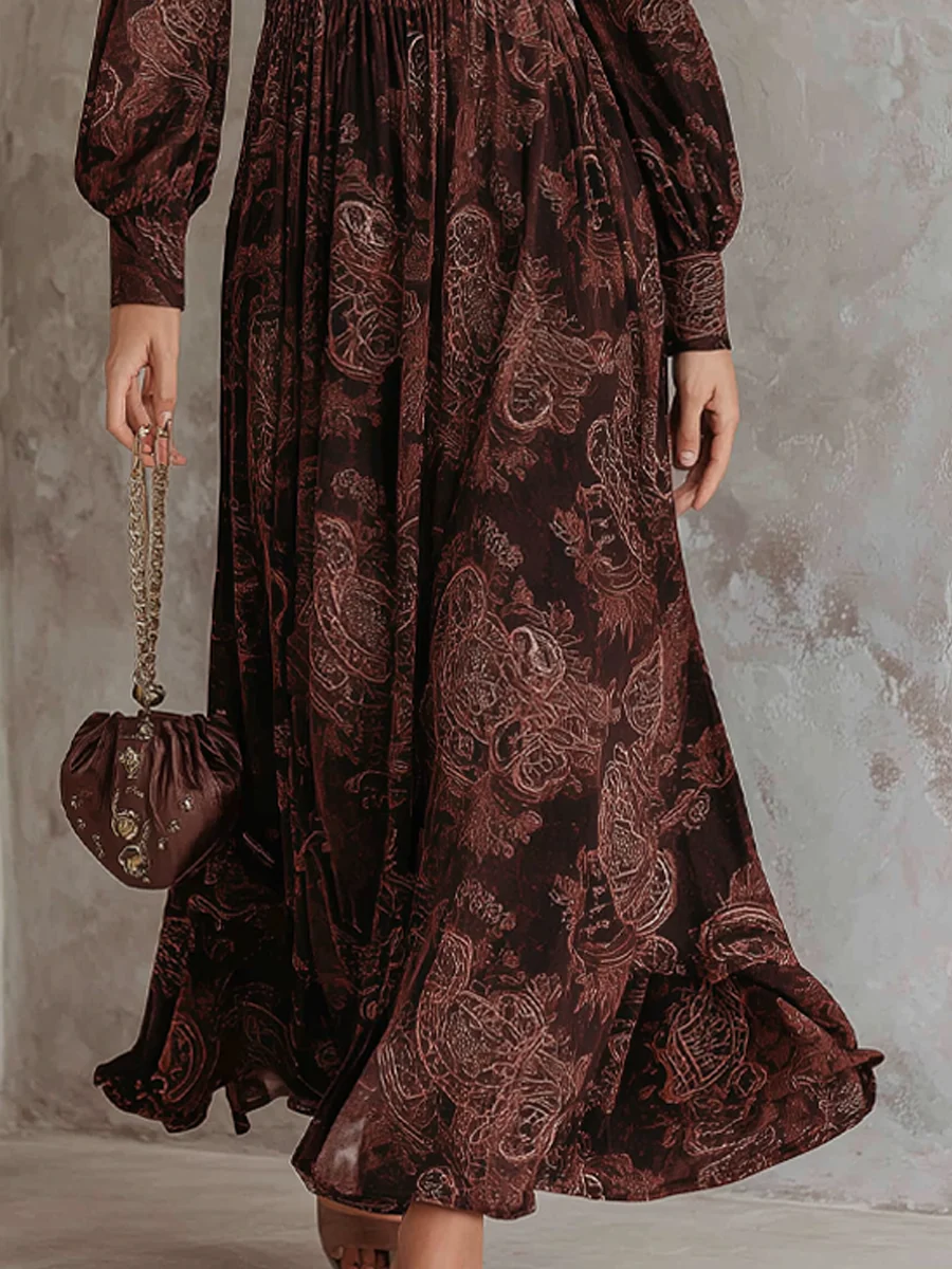 Marlene | Midi Dress with Paisley Print and Zipper in the Neckline