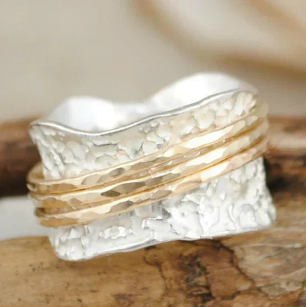 Bague Vintage Spinner fine en or et argent