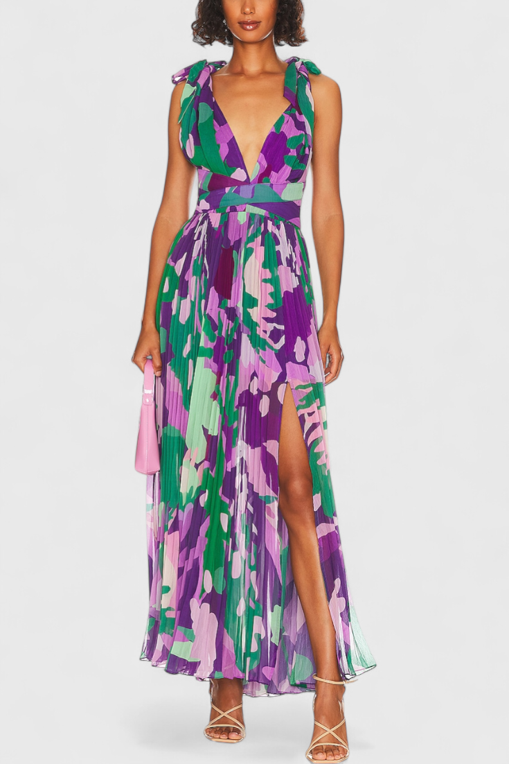 Robe plissée Cecil avec imprimé aquarelle et dos nu