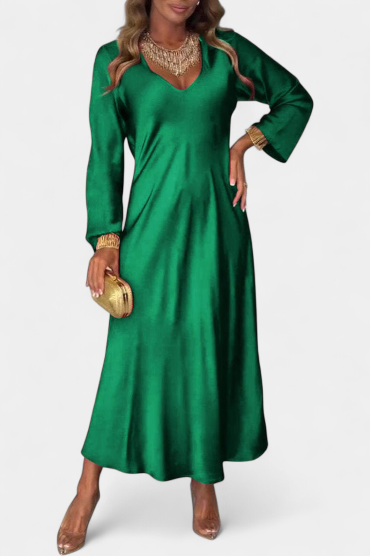 Robe Riva Flottante avec Décolleté en V et Manches Longues