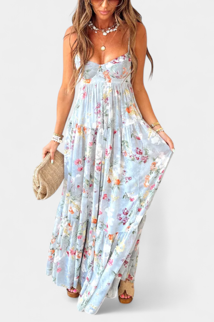 Robe Fleurie Neha avec Dos Nu et Fines Bretelles
