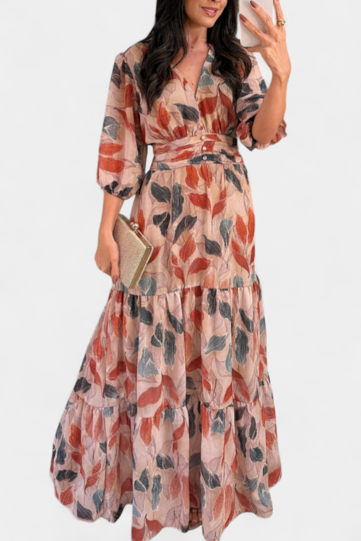 Robe Longue Aísha avec Motif Floral et Coupe Fluide