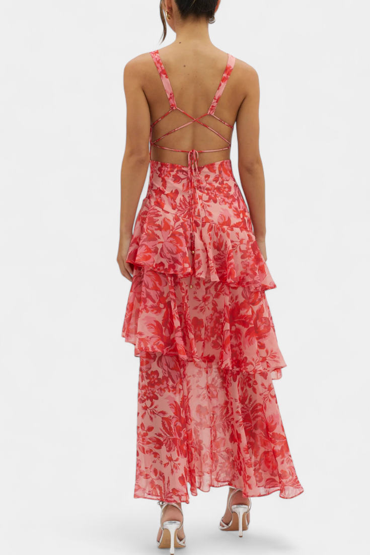 Robe Domenica en Chiffon avec Décolleté en V et Couches Fluides