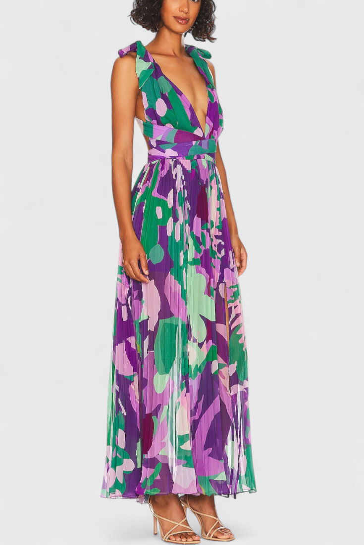 Robe plissée Cecil avec imprimé aquarelle et dos nu