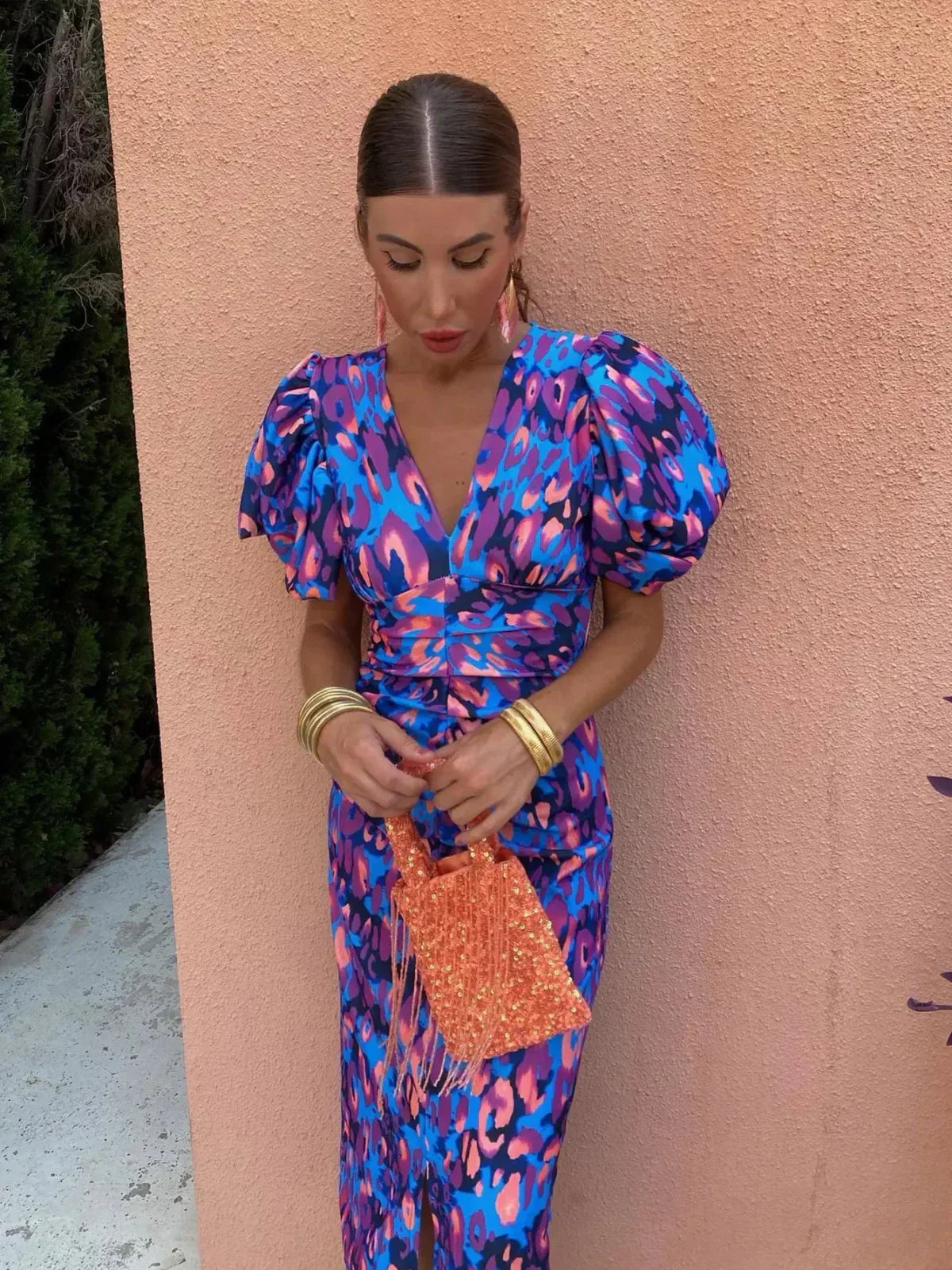 Arielle™ | Robe Midi Colorée pour Femmes avec Manches Plissées