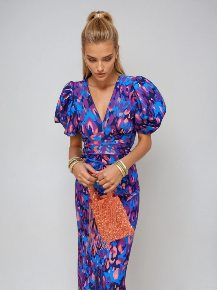 Arielle™ | Robe Midi Colorée pour Femmes avec Manches Plissées