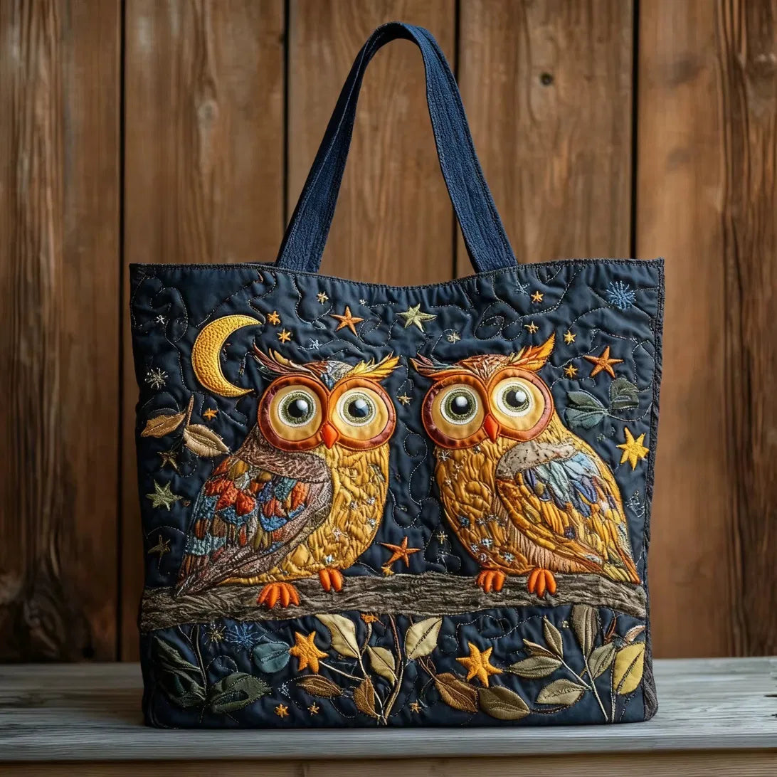 Sac Artisanal Matelassé - Duo de Chouettes Nocturnes