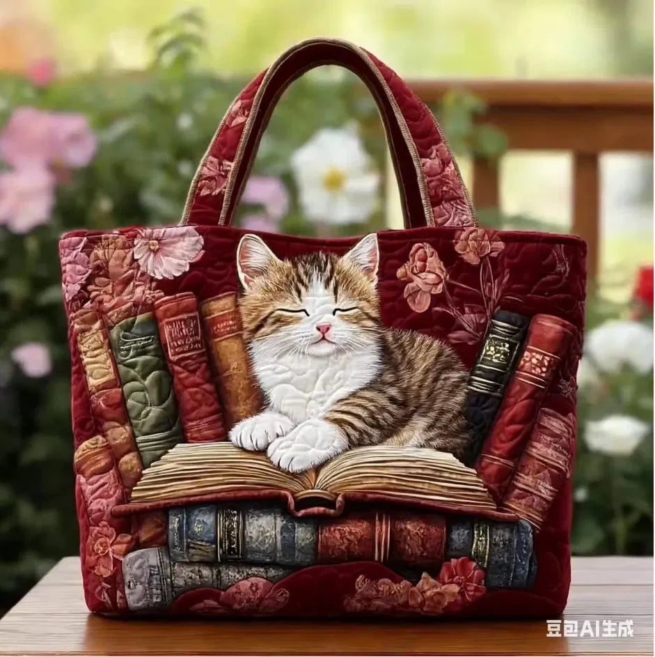 Sac Artisanal Matelassé - Chaton sur Livres Anciens