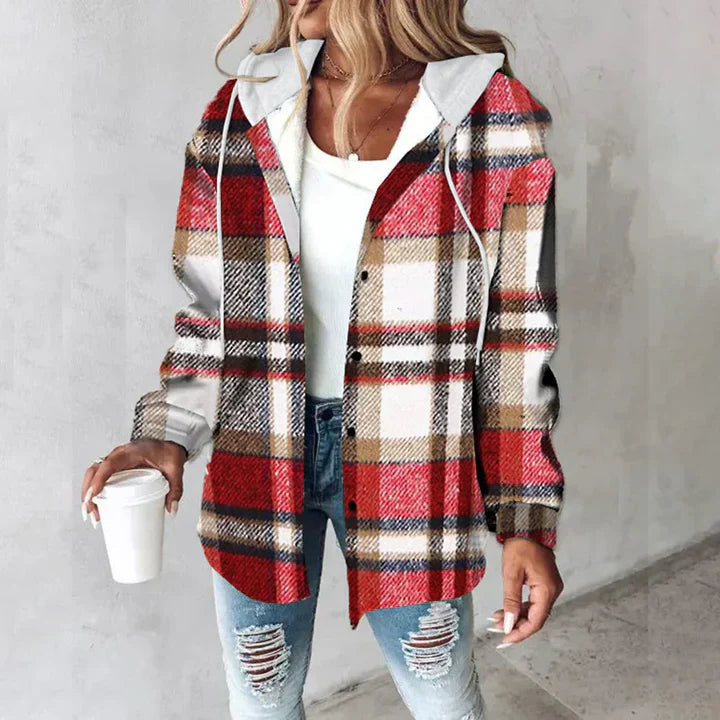 PAIGE™ - Veste à Capuche à Carreaux Chic à Manches Longues