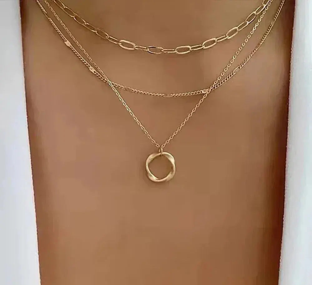 Vintage goldene mehrlagige Ketten- und Anhängernickel